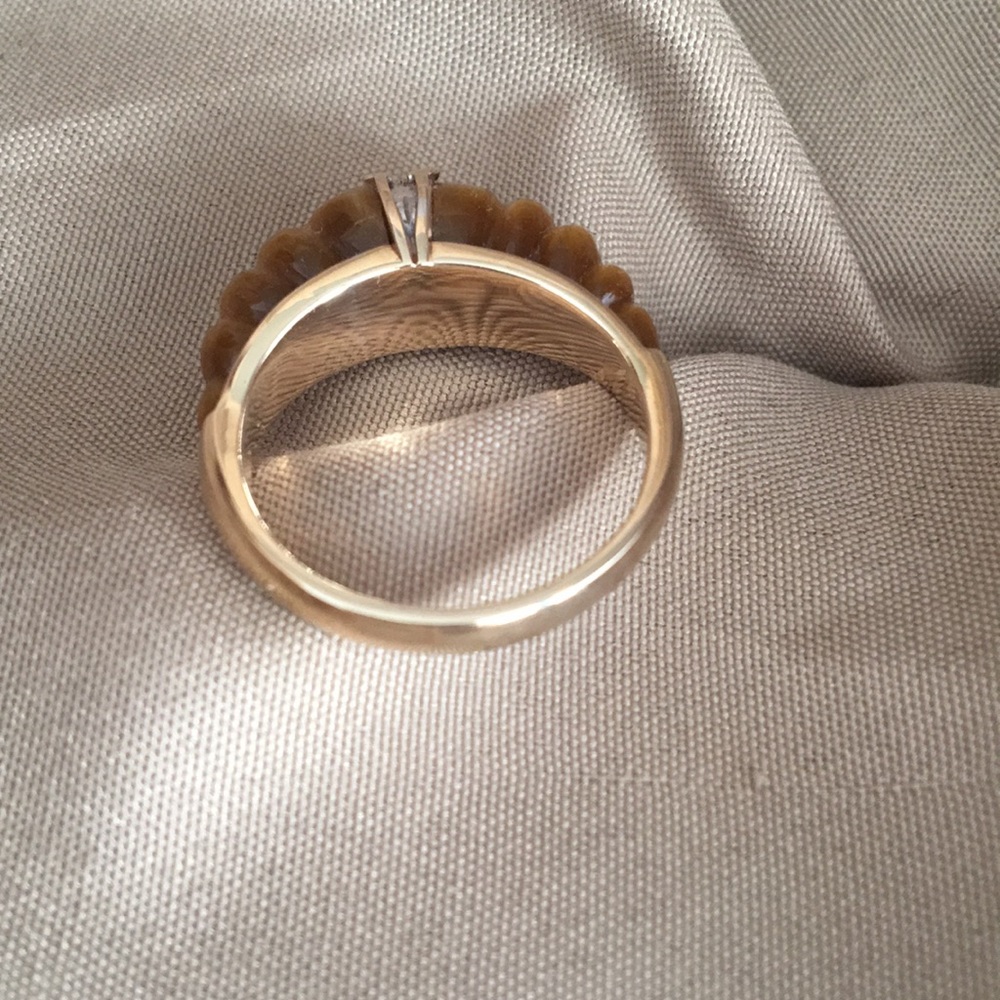 SALE! Tiger Eye/Diamond Dome Ring 14k! Sz 7 - Picture 3 of 4